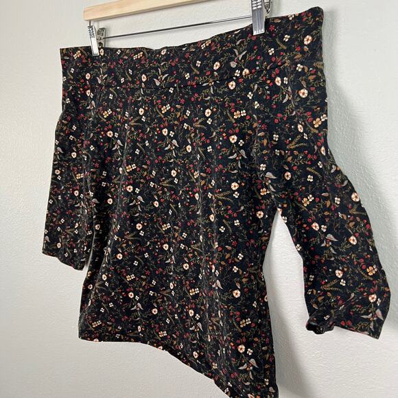 ModCloth Women's Size Large Dark Florals Off the Shoulder 3/4 Sleeve Top - Picture 3 of 7